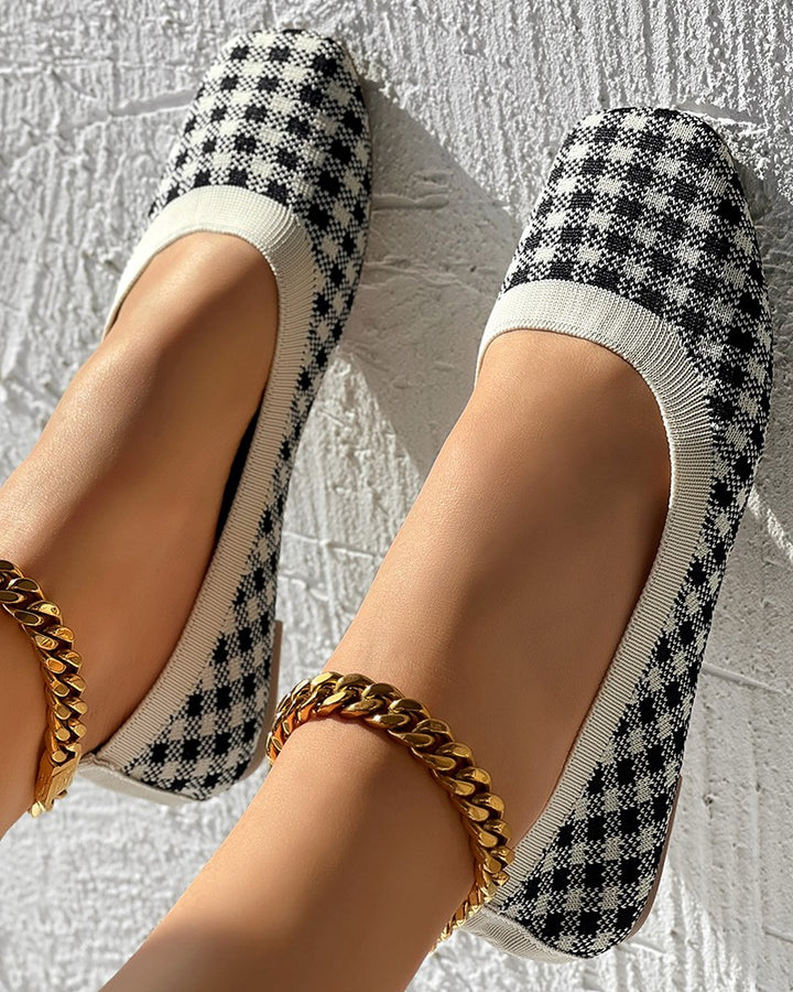 Plaid Pattern Square Toe Slip On Loafers