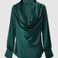 Plunge Long Sleeve Ruched Satin Shirt