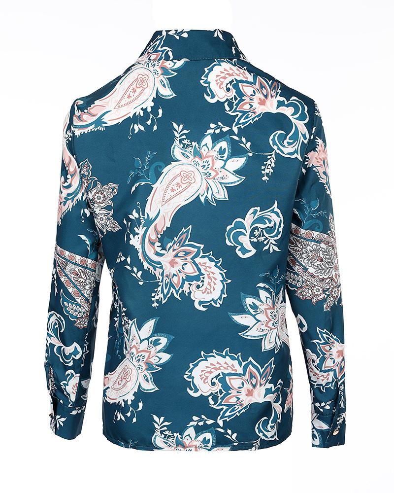 Paisley Pattern Print Long Sleeve Button Down Shirt