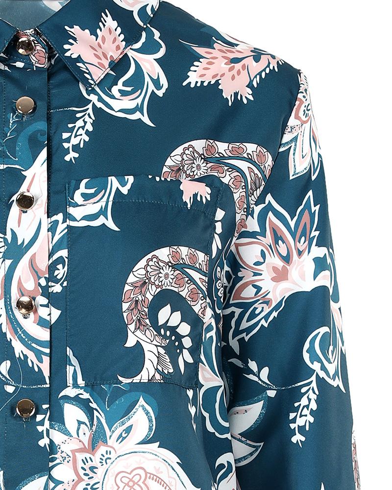 Paisley Pattern Print Long Sleeve Button Down Shirt