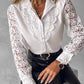 Guipure Lace Lantern Sleeve Button Design Blouse