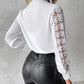 Guipure Lace Lantern Sleeve Button Design Blouse