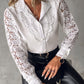 Guipure Lace Lantern Sleeve Button Design Blouse