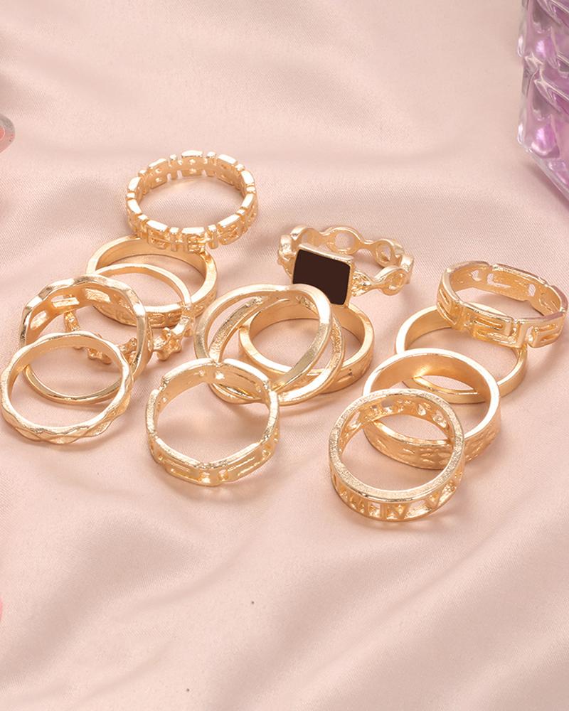 13PCS Geometric & Star Design Rings Set