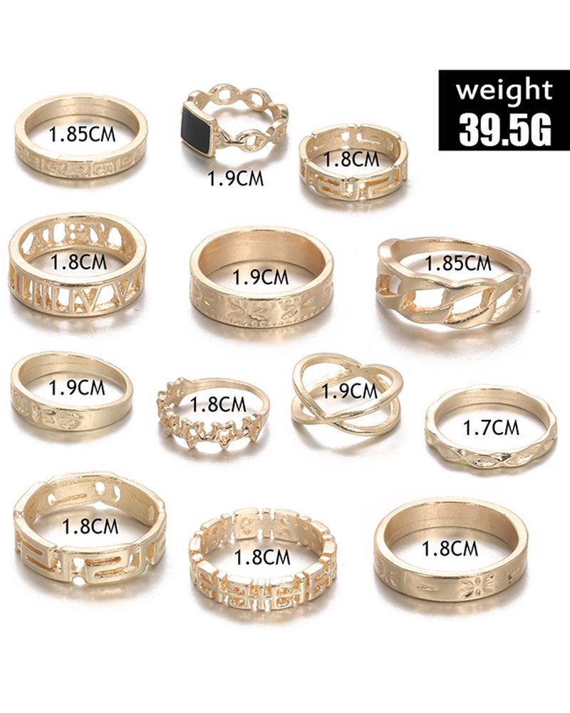 13PCS Geometric & Star Design Rings Set