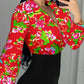 Floral Print Colorblock Lantern Sleeve Bodycon Dress