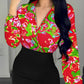 Floral Print Colorblock Lantern Sleeve Bodycon Dress