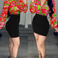 Floral Print Colorblock Lantern Sleeve Bodycon Dress