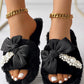 Fuzzy Bowknot Pearls Decor Slippers