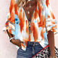 Tie Dye Print Zip Front Bell Sleeve Top