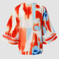 Tie Dye Print Zip Front Bell Sleeve Top