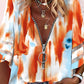 Tie Dye Print Zip Front Bell Sleeve Top