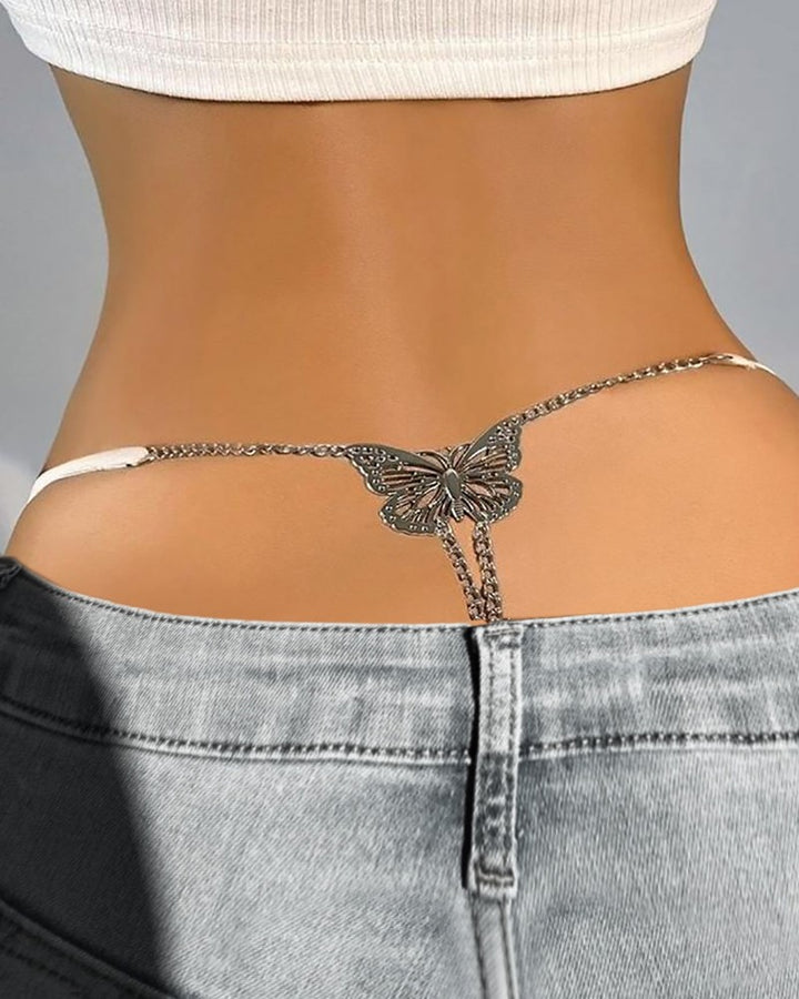 Butterfly Pattern Chain Decor Thong Panty