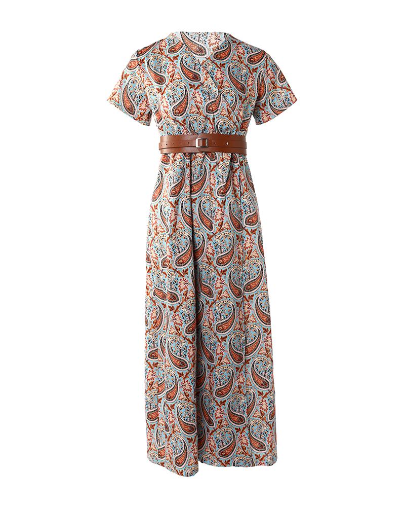 Floral Print Short Sleeve Loose Boho Dress