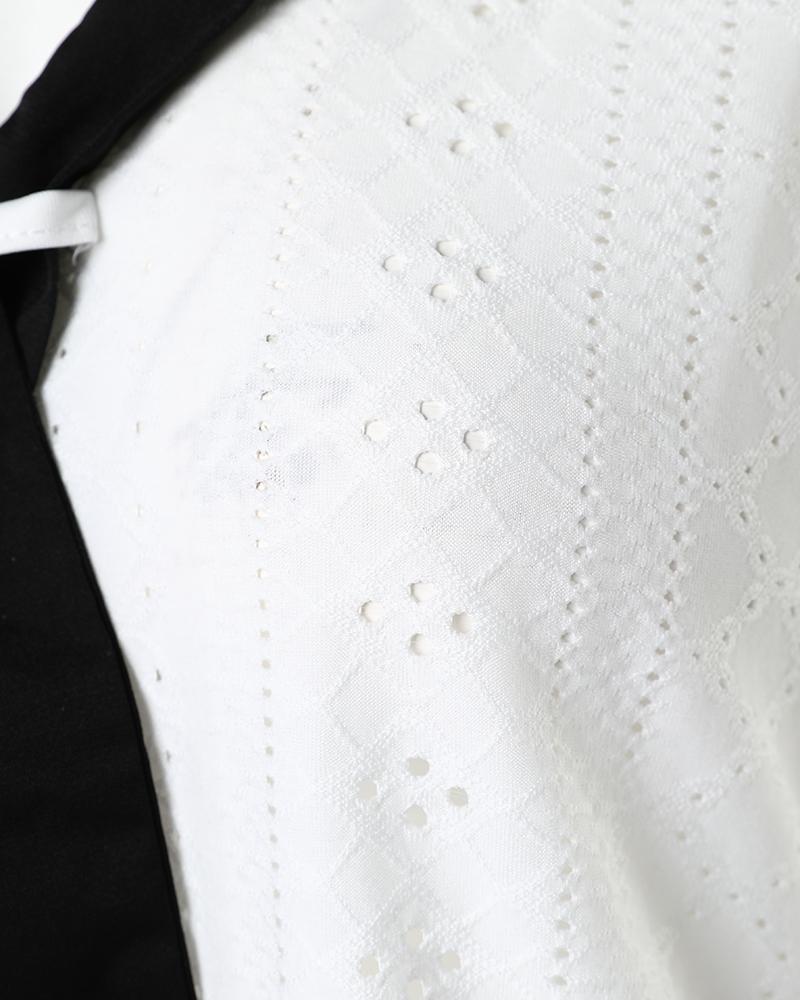 Fake Tie Patch Eyelet Embroidery Tank Top