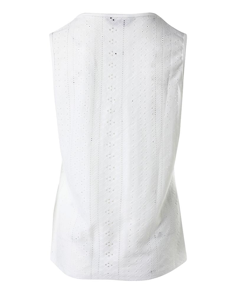 Fake Tie Patch Eyelet Embroidery Tank Top