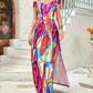 Abstract Print Cold Shoulder High Slit Maxi Dress