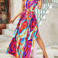 Abstract Print Cold Shoulder High Slit Maxi Dress