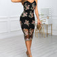 Mesh Spaghetti Strap Floral Embroidery Midi Dress