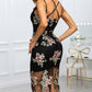 Mesh Spaghetti Strap Floral Embroidery Midi Dress
