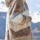 Colorblock Long Sleeve Fuzzy Hooded Zip Up Teddy Coat