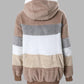 Colorblock Long Sleeve Fuzzy Hooded Zip Up Teddy Coat