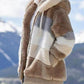 Colorblock Long Sleeve Fuzzy Hooded Zip Up Teddy Coat