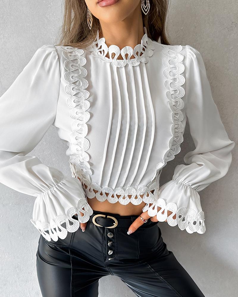 Hollow Out Stand Collar Ruched Top