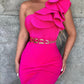 One Shoulder Ruffles Buckled Bodycon Dress