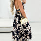 Floral Print Halter Backless Top & Slit Skirt Set