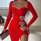 Hollow Heart Pattern Rhinestone Bodycon Dress
