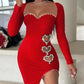 Hollow Heart Pattern Rhinestone Bodycon Dress