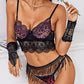 Spaghetti Strap Eyelash Lace Tassel Design Bra Set