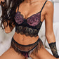 Spaghetti Strap Eyelash Lace Tassel Design Bra Set