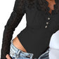 Contrast Lace Buttoned Asymmetrical Neck Bodysuit