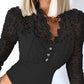 Contrast Lace Buttoned Asymmetrical Neck Bodysuit