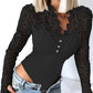 Contrast Lace Buttoned Asymmetrical Neck Bodysuit
