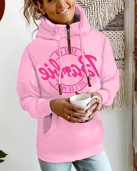 Barbie Letter Print Pocket Design Hoodie