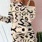 Abstract Print Cold Shoulder Drawstring Long Sleeve Dress