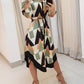 Geo Print Long Sleeve Asymmetrical Shirt Dress