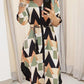 Geo Print Long Sleeve Asymmetrical Shirt Dress