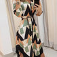 Geo Print Long Sleeve Asymmetrical Shirt Dress