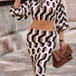 Geometric Print Lantern Sleeve Midi Dress