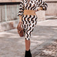 Geometric Print Lantern Sleeve Midi Dress