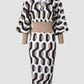 Geometric Print Lantern Sleeve Midi Dress