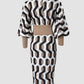 Geometric Print Lantern Sleeve Midi Dress
