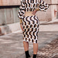 Geometric Print Lantern Sleeve Midi Dress