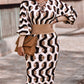Geometric Print Lantern Sleeve Midi Dress
