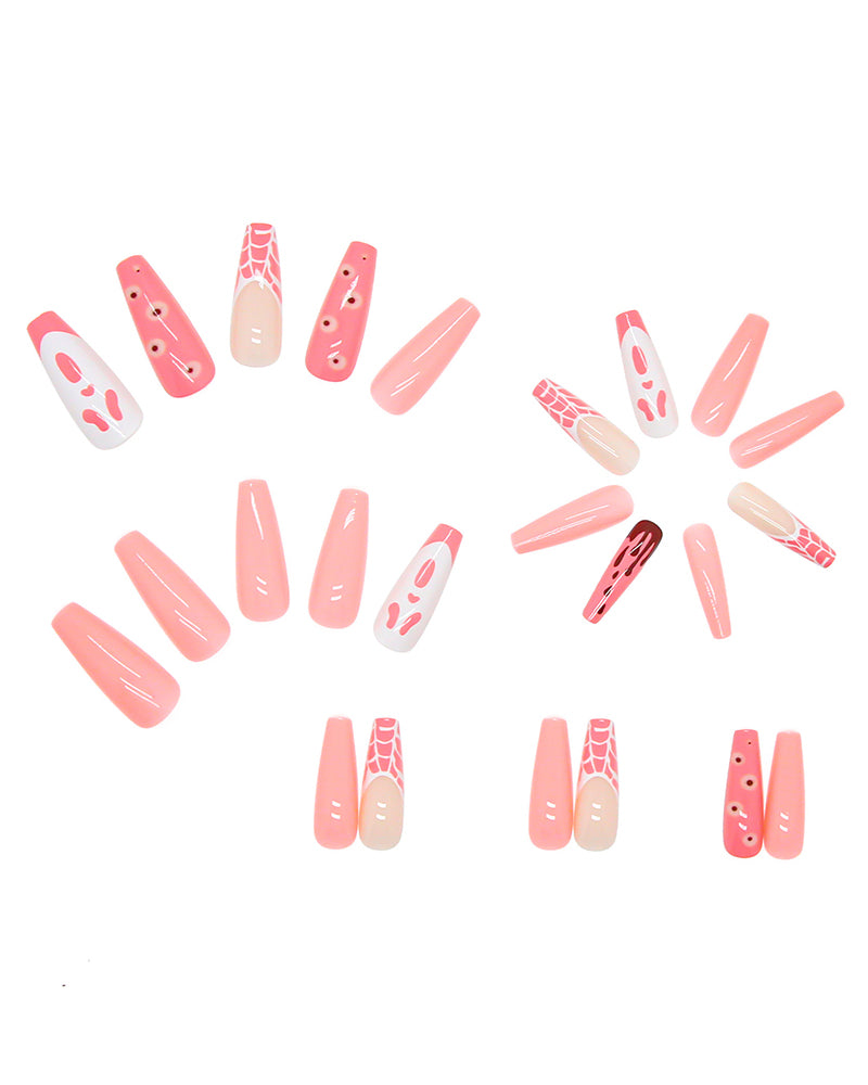 24pcs Halloween Ghost Web Pink Removable Fake Coffin Nails Set