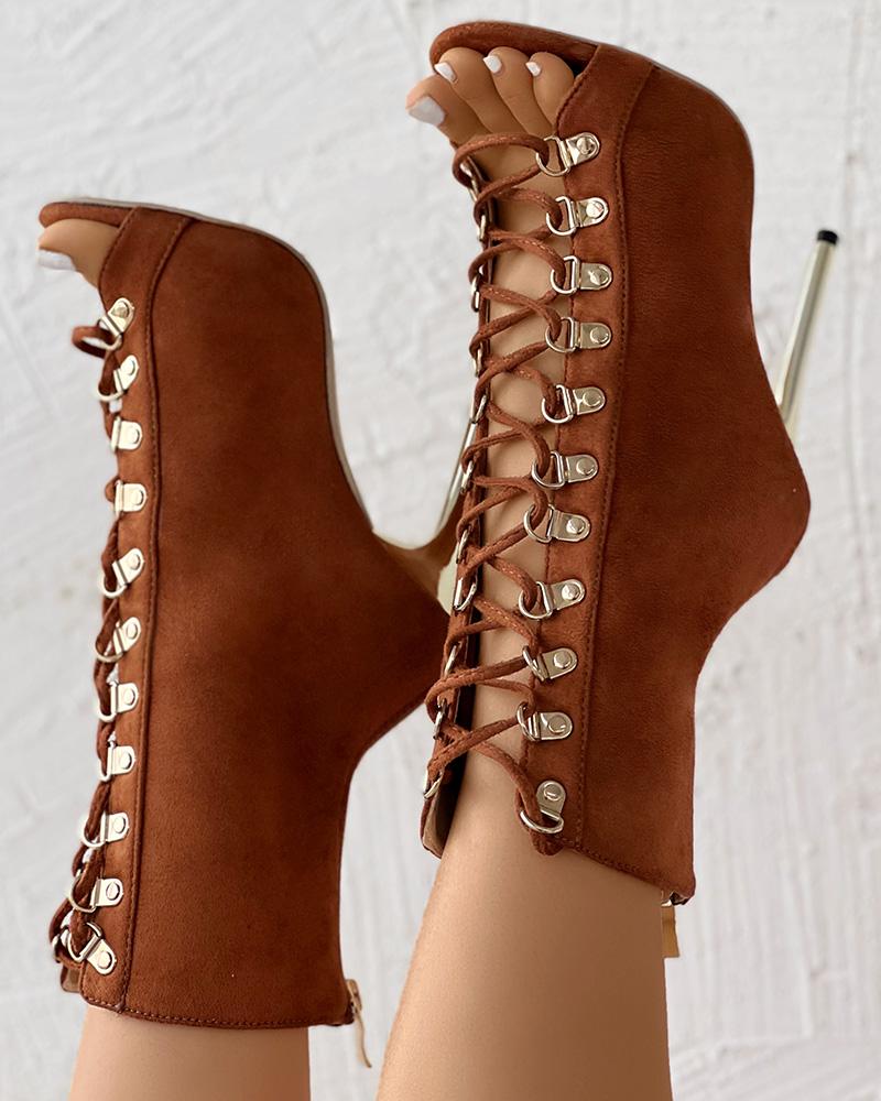 Lace up Ankle Boots Stiletto Heeled Bootie Sandals